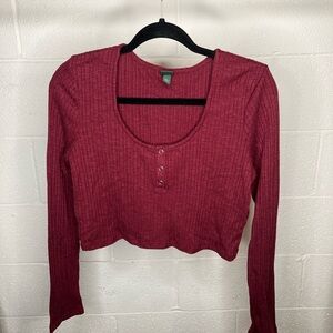 Wild Fable Burgundy Long Sleeve Crop Top - Size:  L